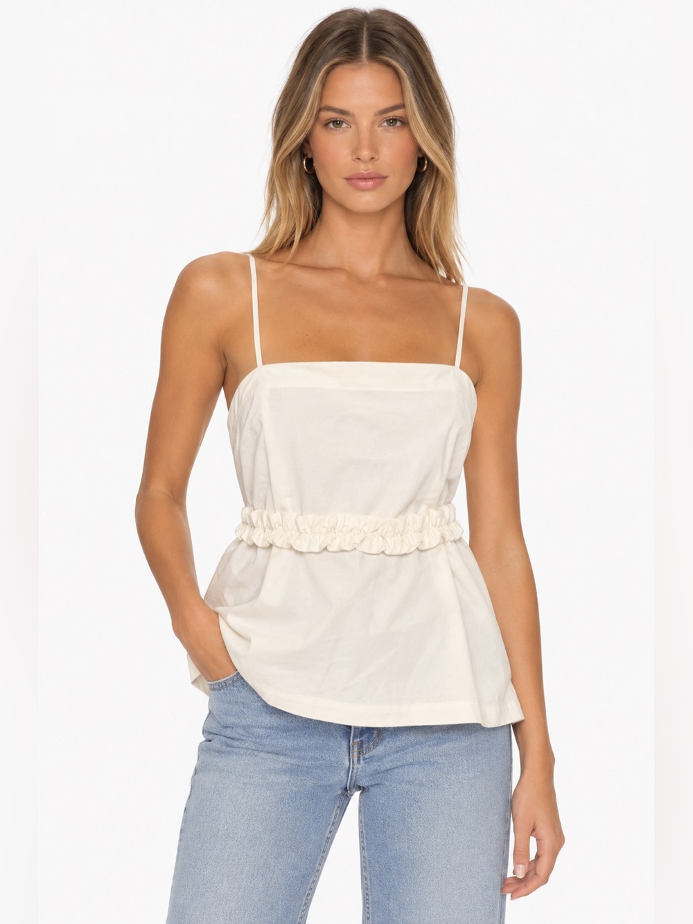 NWOT Zara Cream Ruffle-Waist Cami Top